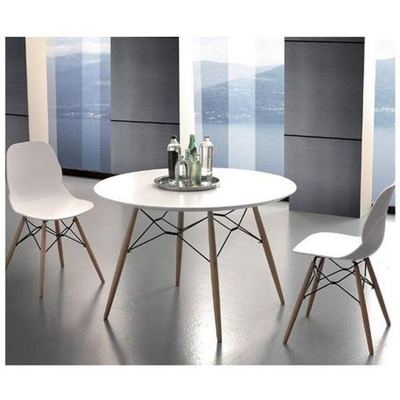 Table de repas SCHELL 100 cm mélaminé blanc satiné pied hêtre naturel