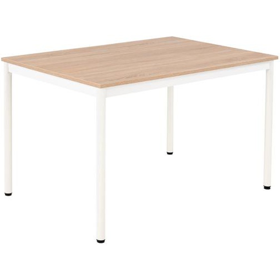 Table de restauration Budget 120 x 80 cm - Plateau stratifié Chêne - Pieds métal Blanc