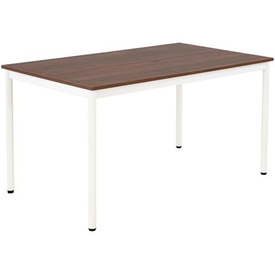 Table de restauration Budget 140 x 80 cm - Plateau Noyer - Pieds métal Blanc