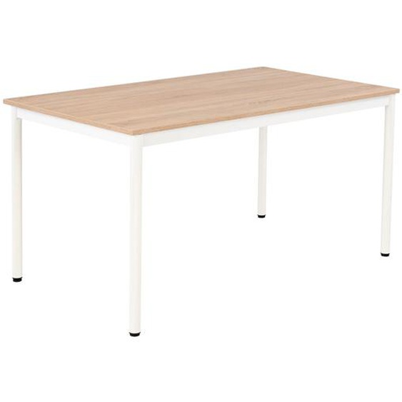Table de restauration Budget 140 x 80 cm - Plateau stratifié Chêne - Pieds métal Blanc