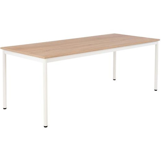 Table de restauration Budget 200 x 80 cm - Plateau stratifié Chêne - Pieds métal Blanc
