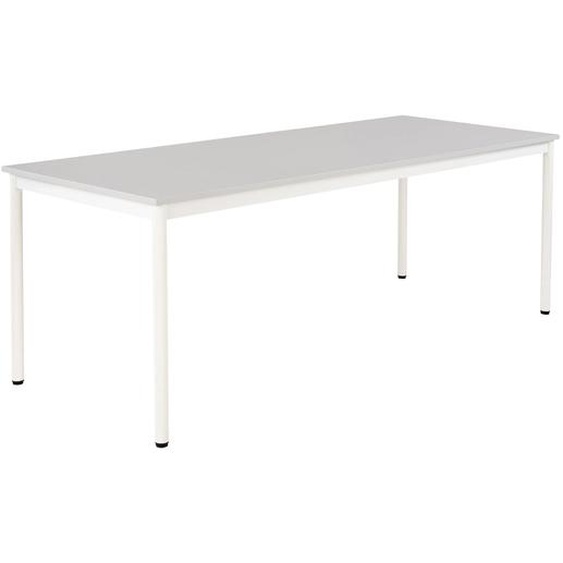 Table de restauration Budget 200 x 80 cm - Plateau stratifié Gris - Pieds métal Blanc