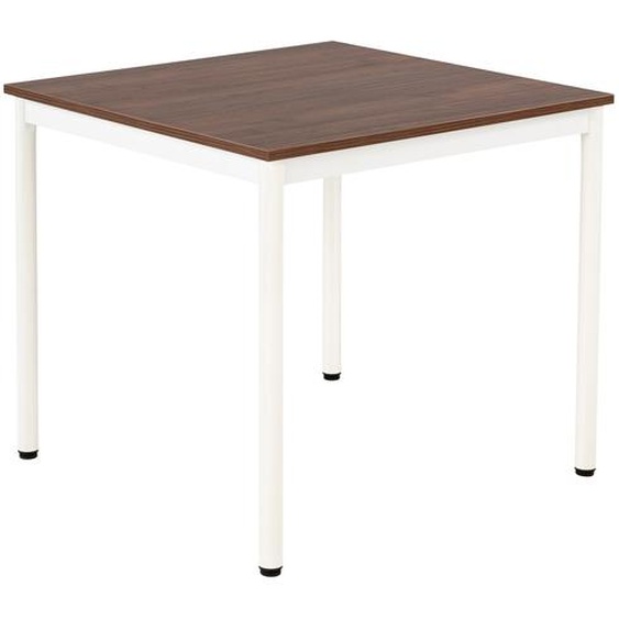 Table de restauration Budget carrée 80 cm - Plateau Noyer - Pieds métal Blanc