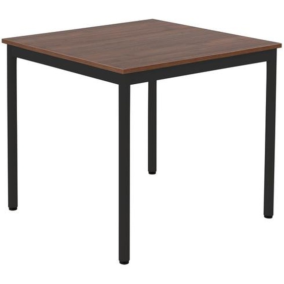 Table de restauration Budget carrée 80 cm - Plateau Noyer - Pieds métal Noir