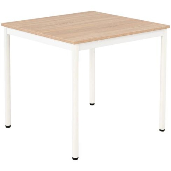 Table de restauration Budget carrée 80 cm - Plateau stratifié Chêne - Pieds métal Blanc