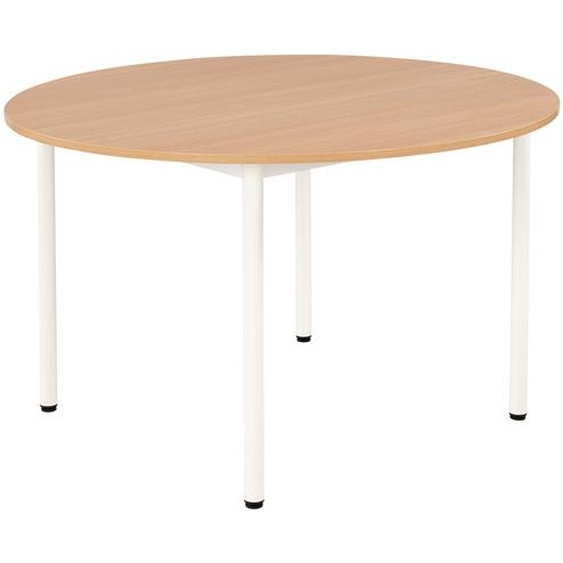 Table de restauration Budget ronde D120 cm - Plateau Chêne fil- Pieds métal Blanc