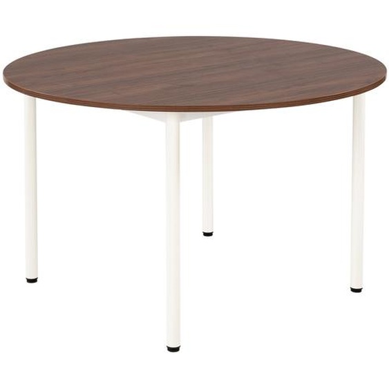 Table de restauration Budget ronde D120 cm - Plateau Noyer - Pieds métal Blanc