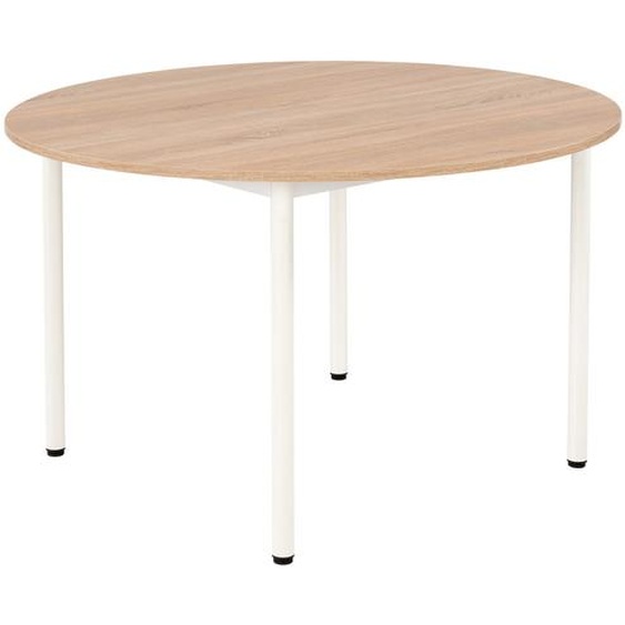 Table de restauration Budget ronde D120 cm - Plateau stratifié Chêne - Pieds métal Blanc
