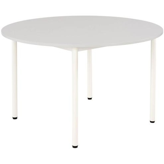Table de restauration Budget ronde D120 cm - Plateau stratifié Gris - Pieds métal Blanc