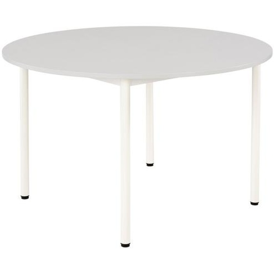 Table de restauration Budget ronde D120 cm - Plateau stratifié Gris - Pieds métal Blanc