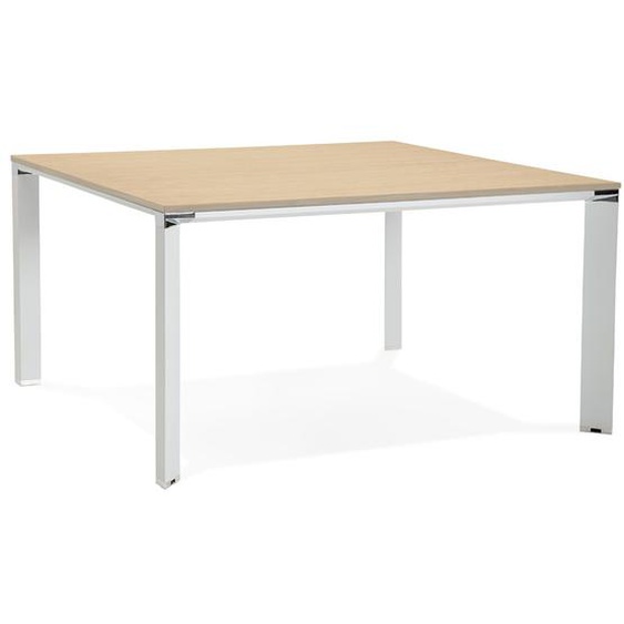 Table de réunion / bureau bench XLINE SQUARE en bois finition naturelle et métal blanc - 140x140 cm