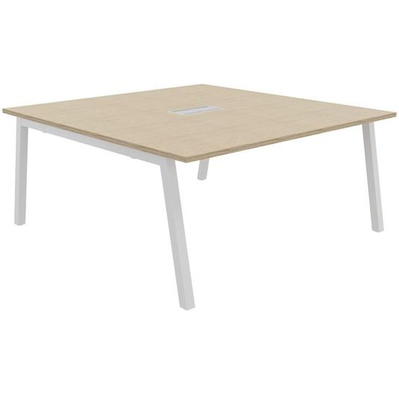 Table de réunion Burocolor A avec trappe daccès - L.160 x P.163 cm - Plateau Chêne - Pieds Blanc