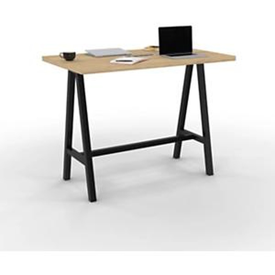 Table de réunion coworking Cohésion H.107 x L.140 x P.80 cm avec électrification - Plateau Chêne Nebraska - Pieds Noir