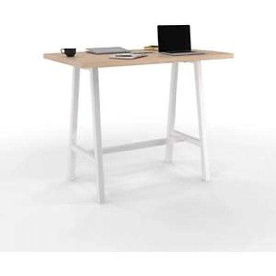 Table de réunion coworking Cohésion H.107 x L.140 x P.80 cm avec électrification - Plateau Chêne - Pieds Blanc