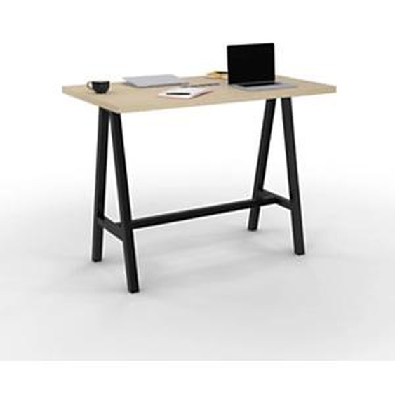 Table de réunion coworking Cohésion H.107 x L.140 x P.80 cm avec électrification - Plateau Chêne - Pieds Noir