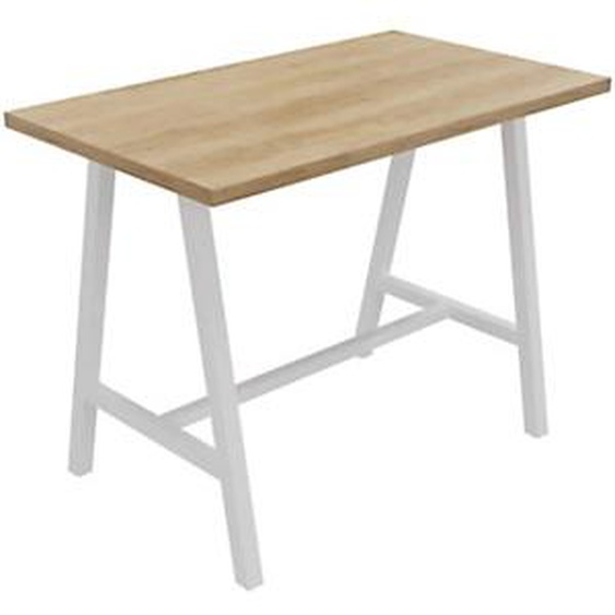 Table de réunion coworking Cohésion H.107 x L.140 x P.80 cm - Plateau Chêne Nebraska - Pieds Blanc