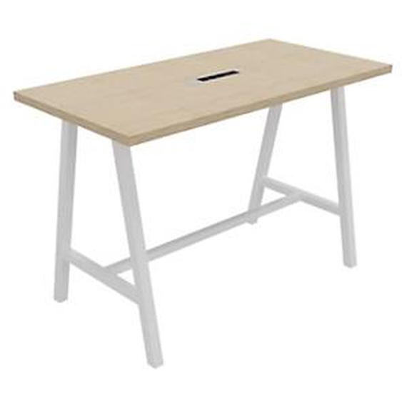 Table de réunion coworking Cohésion H.107 x L.160 x P.80 cm avec électrification - Plateau Chêne - Pieds Blanc