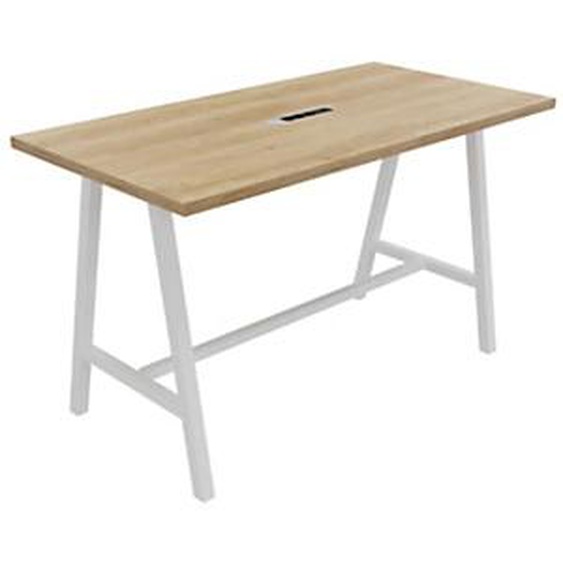Table de réunion coworking Cohésion H.107 x L.180 x P.90 cm avec électrification - Plateau Chêne Nebraska - Pieds Blanc