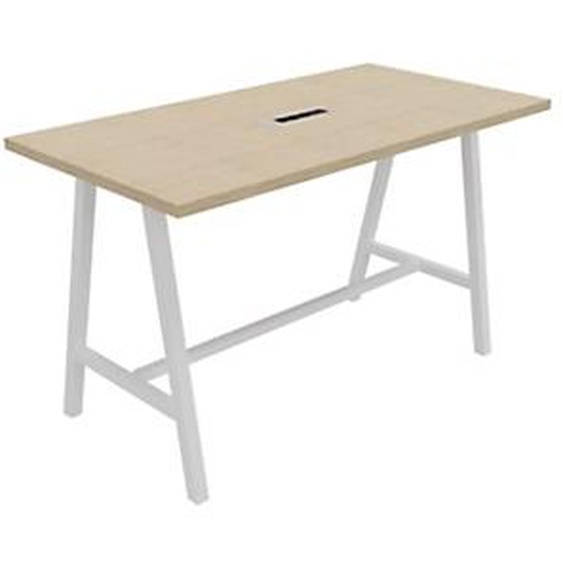 Table de réunion coworking Cohésion H.107 x L.180 x P.90 cm avec électrification - Plateau Chêne - Pieds Blanc