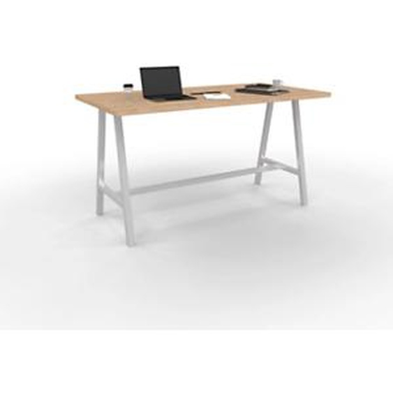 Table de réunion coworking Cohésion H.107 x L.200 x P.100 cm avec électrification - Plateau Chêne Nebraska - Pieds Blanc
