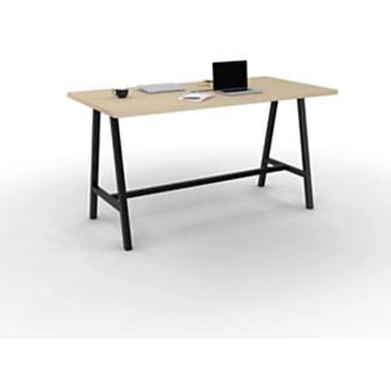 Table de réunion coworking Cohésion H.107 x L.200 x P.100 cm avec électrification - Plateau Chêne - Pieds Noir