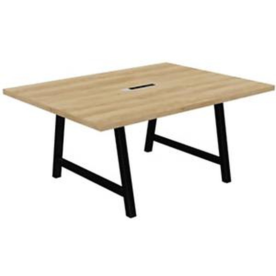 Table de réunion coworking Cohésion H.74 x L.160 x P.120 cm avec électrification - Plateau Chêne Nebraska - Pieds Noir