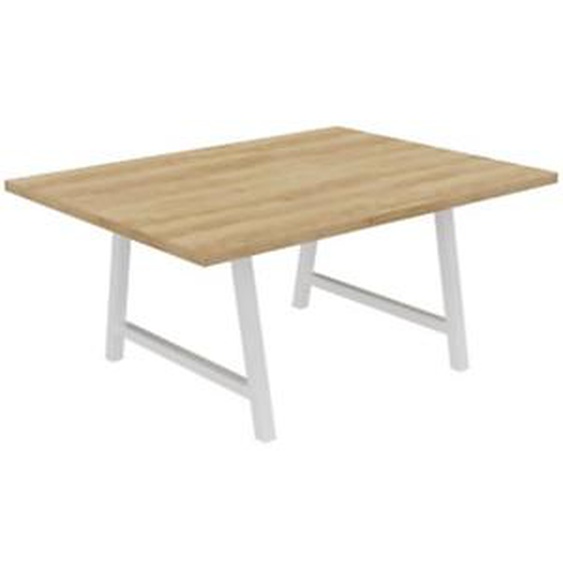 Table de réunion coworking Cohésion H.74 x L.160 x P.120 cm - Plateau Chêne Nebraska - Pieds Blanc