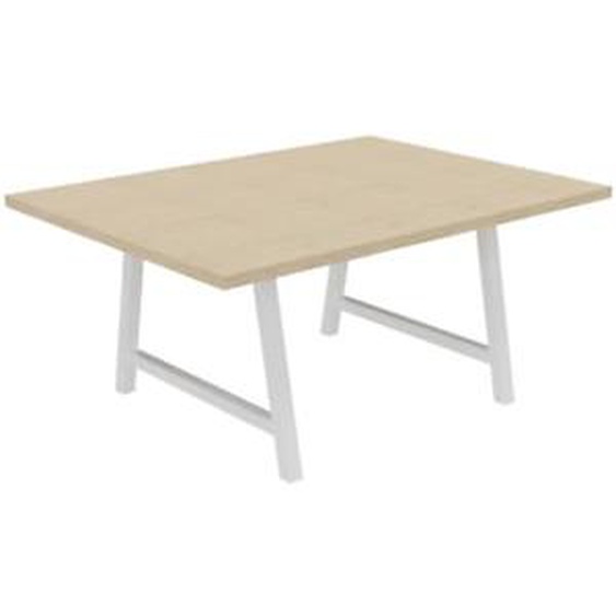 Table de réunion coworking Cohésion H.74 x L.160 x P.120 cm - Plateau Chêne - Pieds Blanc
