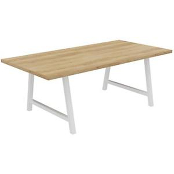 Table de réunion coworking Cohésion H.74 x L.200 x P.100 cm - Plateau Chêne Nebraska - Pieds Blanc