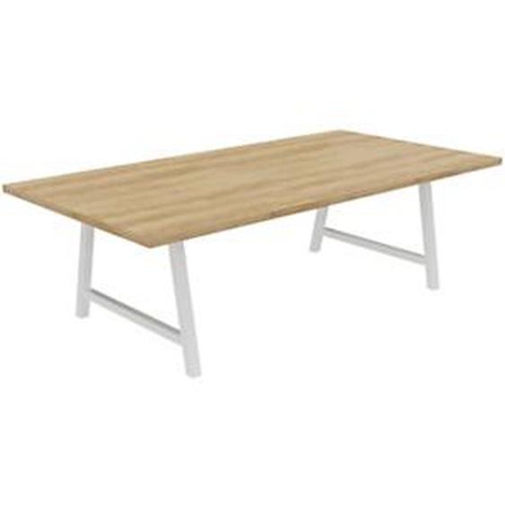 Table de réunion coworking Cohésion H.74 x L.240 x P.120 cm - Plateau Chêne Nebraska - Pieds Blanc