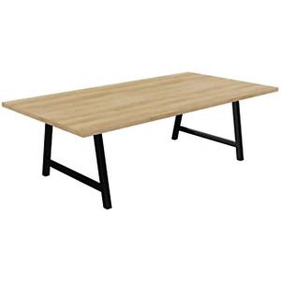 Table de réunion coworking Cohésion H.74 x L.240 x P.120 cm - Plateau Chêne Nebraska - Pieds Noir