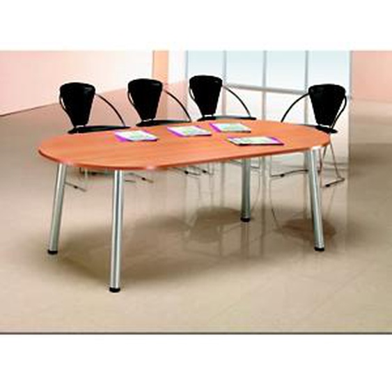 Table de réunion direction Congrès L.210 x P.102 cm - Plateau ellipse Hêtre - Pieds Aluminium