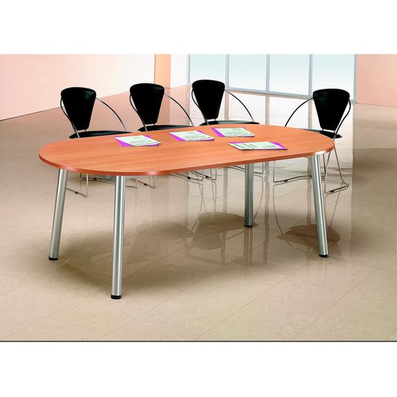 Table de réunion direction Congrès L.210 x P.102 cm - Plateau ellipse Hêtre - Pieds Aluminium