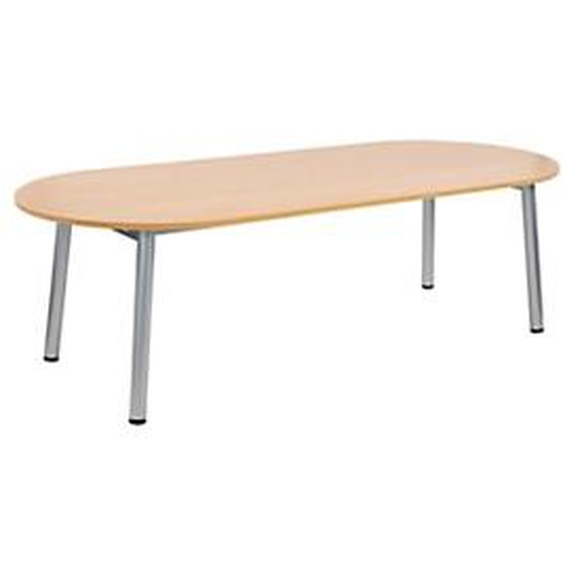 Table de réunion direction Congrès L.240 x P.102 cm - Plateau ellipse Chêne - Pieds Aluminium