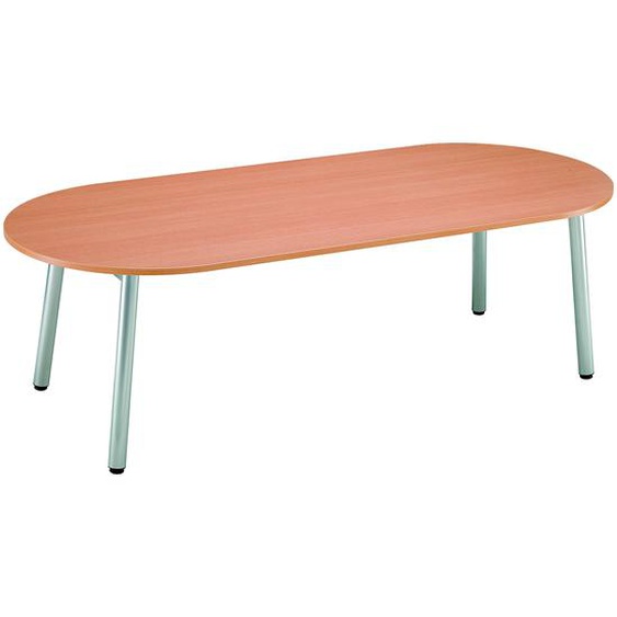 Table de réunion direction Congrès L.240 x P.102 cm - Plateau ellipse Hêtre - Pieds Aluminium
