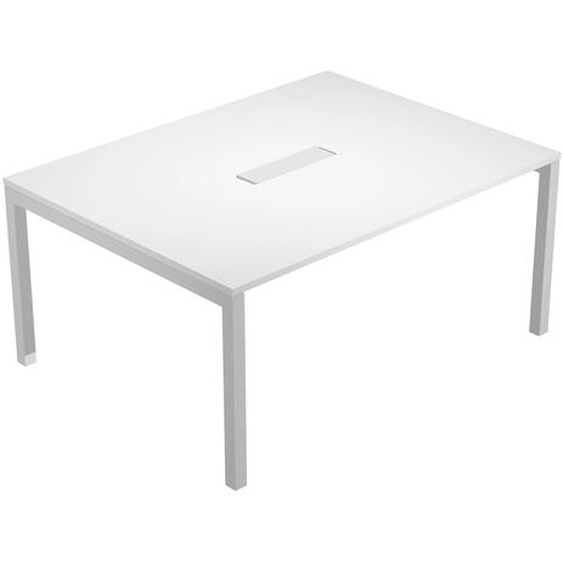 Table de réunion Eminence - L.160 x P.120 cm - Trappe d’accès centrale - Plateau Blanc - Pieds Aluminium