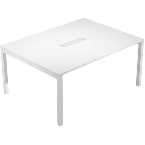 Table de réunion Eminence - L.160 x P.120 cm - Trappe d’accès centrale - Plateau Blanc - Pieds Blanc
