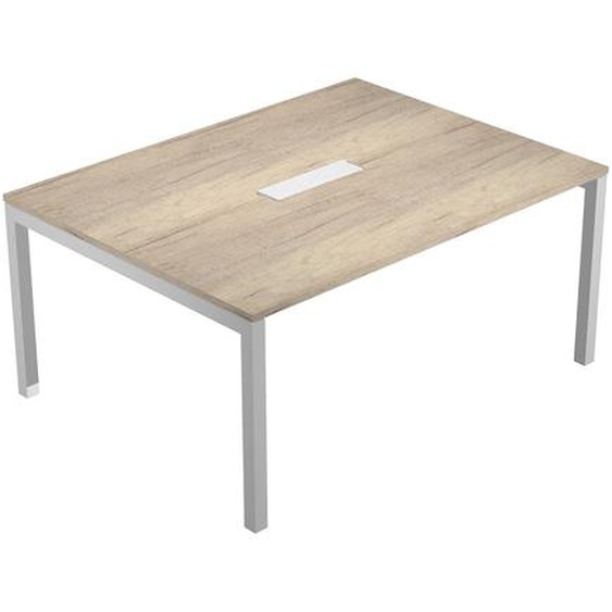 Table de réunion Eminence - L.160 x P.120 cm - Trappe d’accès centrale - Plateau Chêne canadien - Pieds Aluminium