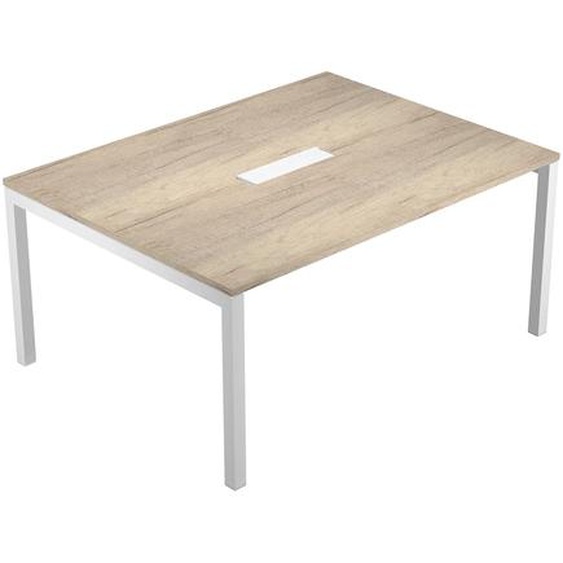 Table de réunion Eminence - L.160 x P.120 cm - Trappe d’accès centrale - Plateau Chêne canadien - Pieds Blanc