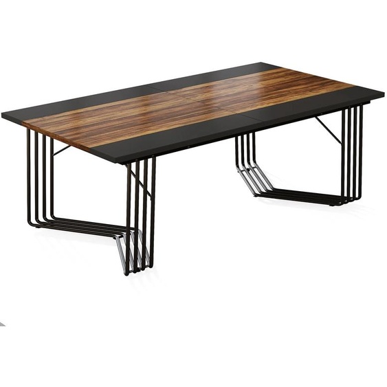 Table de réunion 200 x 100 cm - Table de réunion rectangulaire - Pour 8 personnes - Plateau en bois - Piètement métallique robuste - Design moderne - Marron