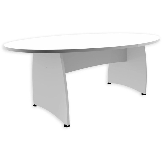 Table de réunion ovale L.200 x P.120 cm - Plateau et Pieds pleins Blanc