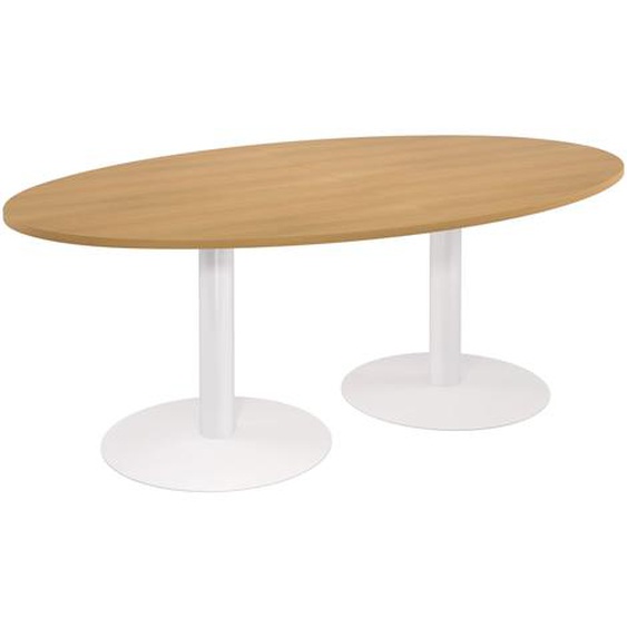 Table de réunion ovale L.200 x P.120 cm - Plateau Hêtre - Pieds tulipe Blanc
