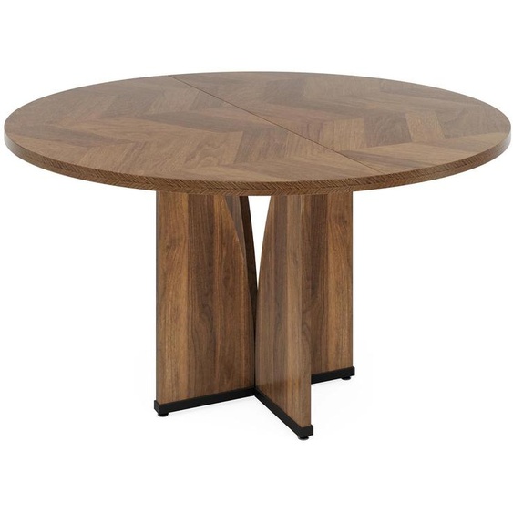 Table de réunion ronde - Table de réunion de 100 cm de diamètre - Peut accueillir jusquà 8 personnes - Piètement en bois robuste - Plateau en aggloméré aspect bois - Pour le bureau et la salle à manger - Marron