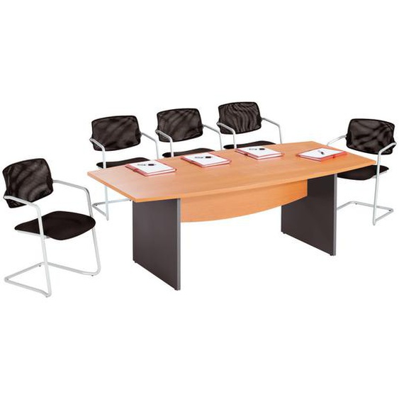 Table de réunion tonneau Activity  L.200 x P.100 cm - Plateau Hêtre - Pieds Anthracite