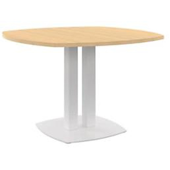 Table de réunion Vitaly Ø 115 cm  - Plateau Chêne - Double piètement Blanc