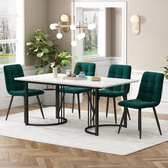 Table de Salle à Manger (140x80cm) avec 4 Chaises Noire,Set Table et Chaises,Chaises de Salle à Manger en Velours Vert