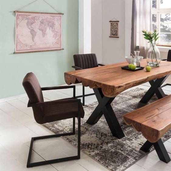 Table de salle à manger 200 x 100 x 77 cm acacia style maison de campagne