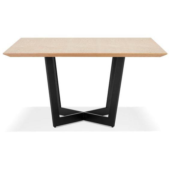 Table de salle à manger carrée ANITA en bois finition naturelle et métal noir - 140x140 cm