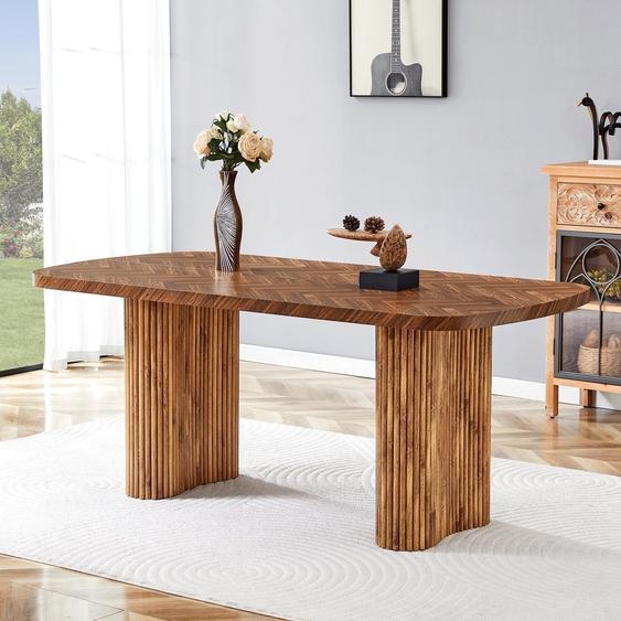 Table de salle à manger couleur noyer 180 x 90 cm – avec pied en forme darc, polyvalente pour la salle à manger et lespace daccueil, design élégant, table de salle à manger en bois, noyer