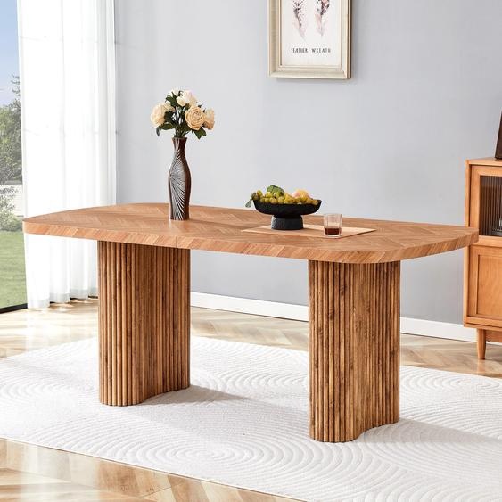 Table de salle à manger couleur noyer 180 x 90 cm – teinte bois avec pied en forme darc, polyvalente pour la salle à manger et lespace daccueil, design moderne, noyer